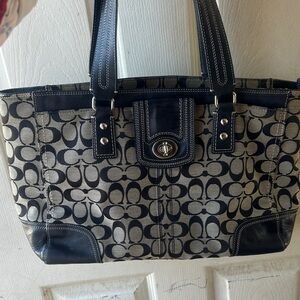 Coach Black and Cream Signature Tote